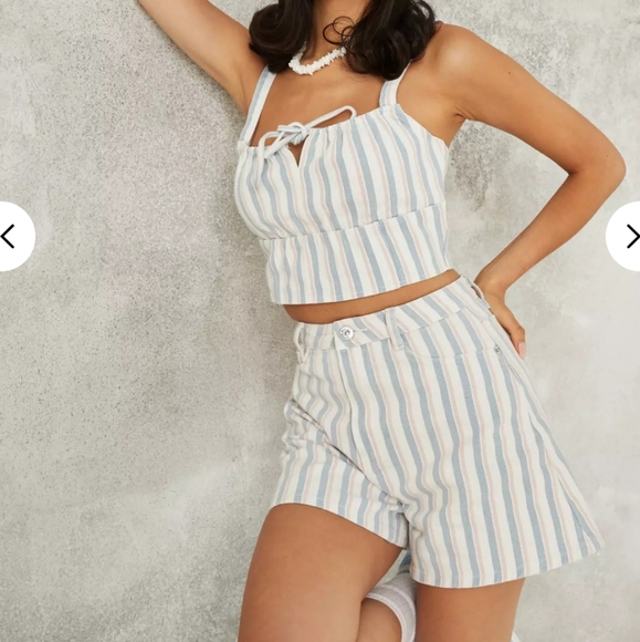 Blue Co-Ord Striped Square Neck Denim Top - Picture 3 of 4